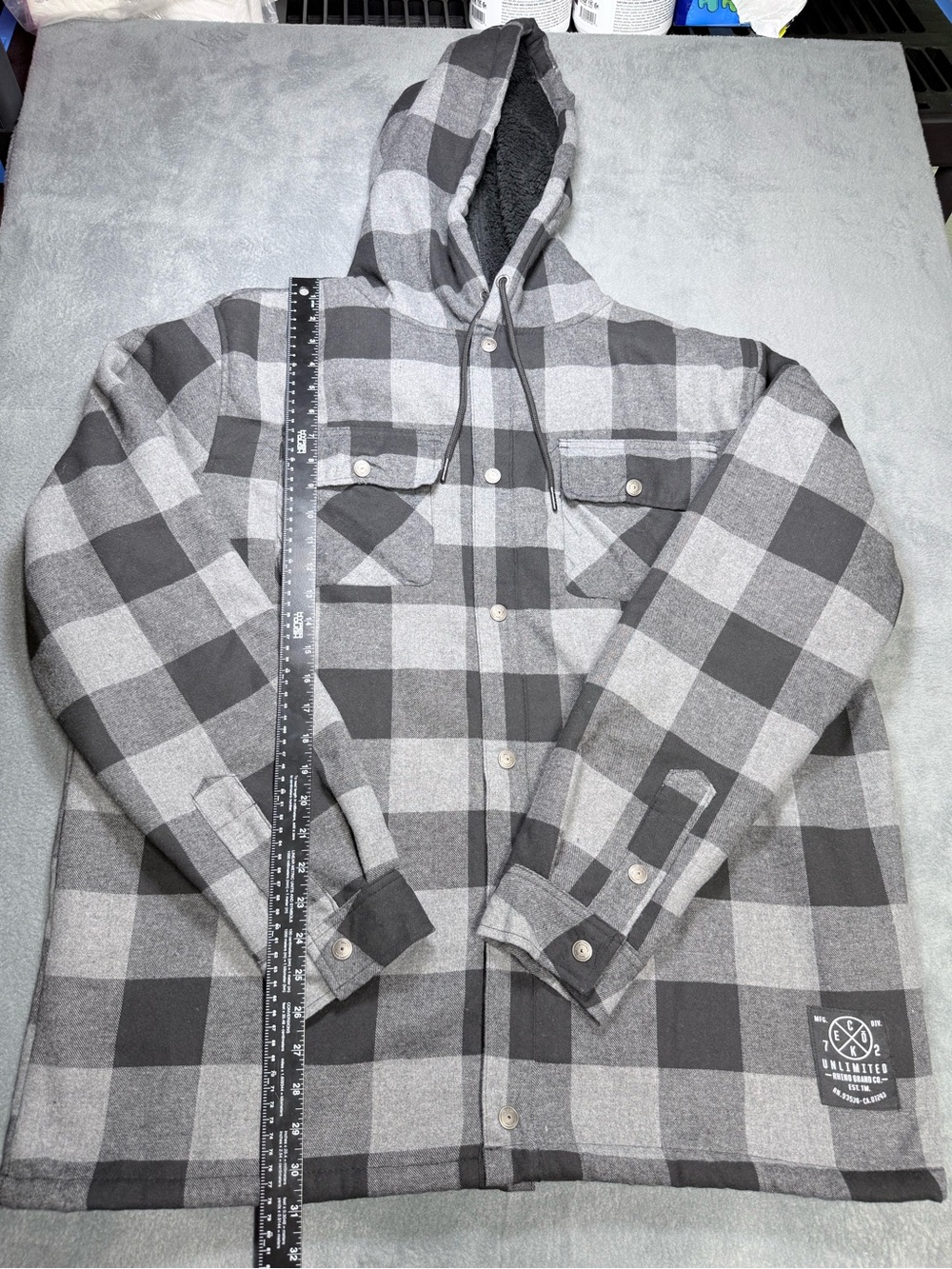 Ecko Unlimited Gray & Black Plaid Hooded Shirt Jacket